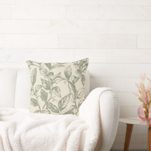 Serene Sage Green   Rustic Vine Charm Cottagecore  Throw Pillow