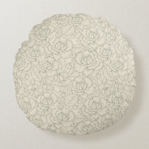 Serene Sage Green Vintage Blossom Roses Round Pillow