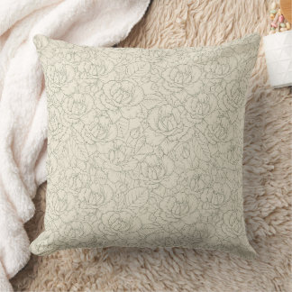 Serene Sage Green | Vintage Blossom Roses Throw Pillow