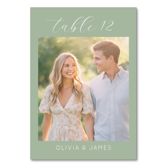 Serene Sage Minimalist Photo Table Number (Front)