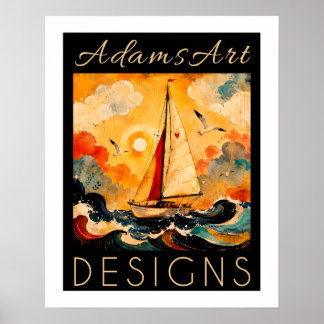 Serene Sailboat at Sea Impasto Coastal Art Poster