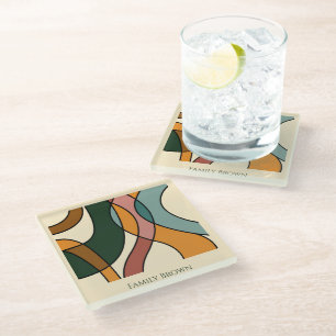 Serene Savanna Gentle Abstract Earthy Family Name Glass Coaster