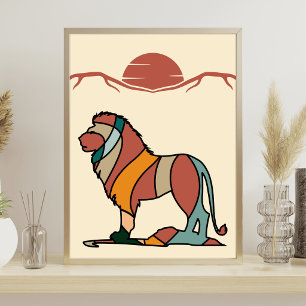 Serene Savanna Kind Lion Abstract Modern Art Poster