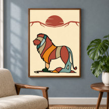Serene Savanna Kind Lion Abstract Modern Art