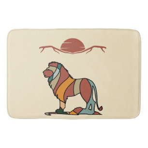 Serene Savanna Kind Lion Abstract Modern Earthy Bath Mat