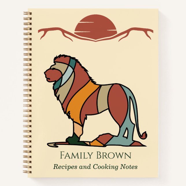 Serene Savanna Kind Lion Abstract Modern Recipe Notebook (Front)