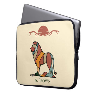 Serene Savanna Kind Lion Abstract Monogram Laptop Sleeve