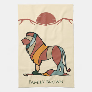 Serene Savanna Kind Lion Custom Family Name Kitchen Towel
