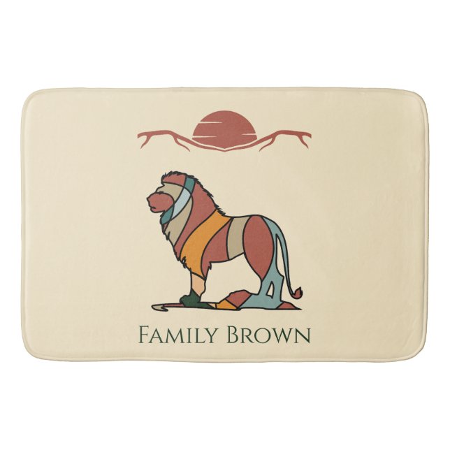 Serene Savanna Kind Lion Custom Name Bath Mat (Front)