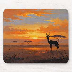 Serene Savannah Sunset – Wildlife Landscape Art Mouse Pad