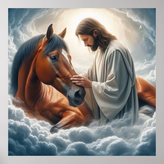 Serene Scene of Compassion with Jesus and Horse  Poster (Front)