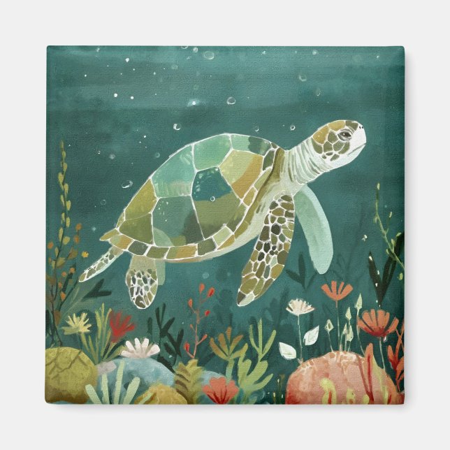 Serene Sea Turtle: Underwater Oasis Magnet (Front)