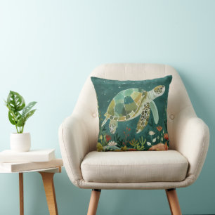 Serene Sea Turtle: Underwater Oasis Throw Pillow