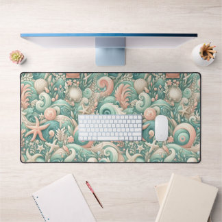 Serene Seashore Swirls: Pastel Ocean Whispers Desk Mat