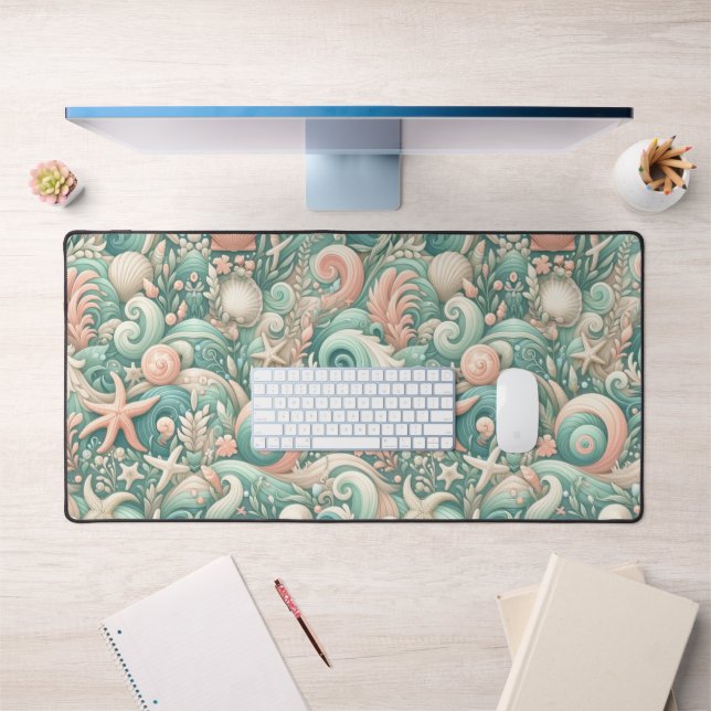Serene Seashore Swirls: Pastel Ocean Whispers Desk Mat (Office 1)