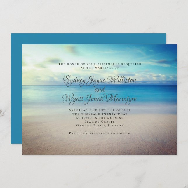 Serene Seaside Marriage Ceremony Invite Template (Front/Back)