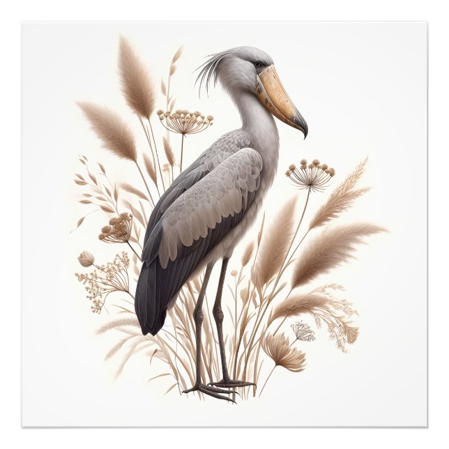 Serene Shoebill Stork in Soft Light Bush  Photo Print (Front)