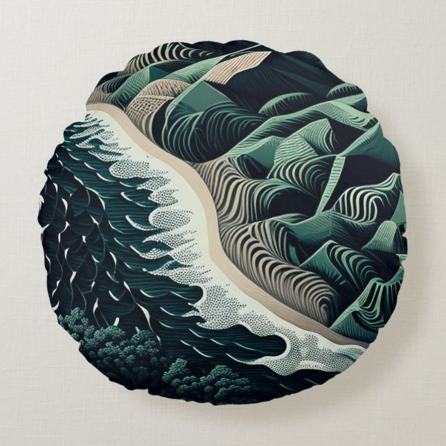 Serene Shores Round Pillow (Front)