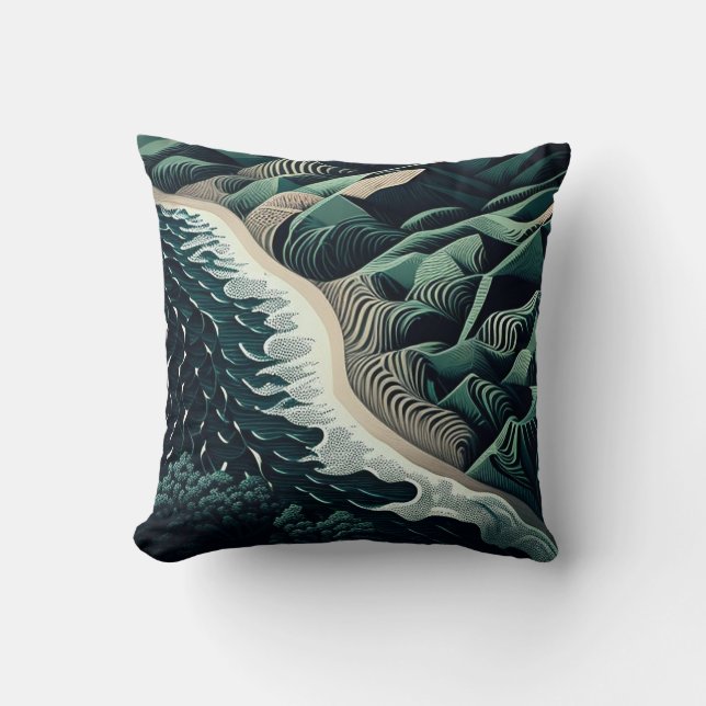 Serene Shores Throw Pillow (Front)
