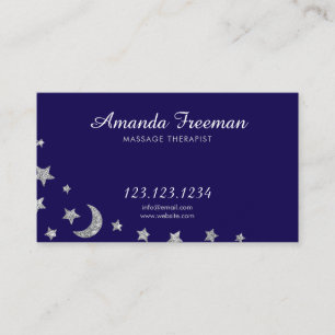 Serene Silver Celestial Massage Therapist Business Card