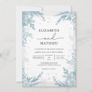 Serene Sky Blue Winter Botanical Wedding Invitation