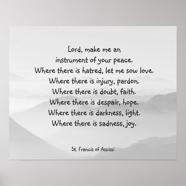 Serene Sky Grey St. Francis Assissi Prayer Poster (Front)