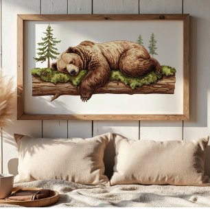 Serene Sleeping Bear Cub   Woodland Theme Nursery Poster