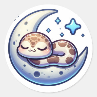 Serene Snake in Crescent Moon Classic Round Sticker