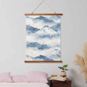 Serene Snow-Capped Mountains - Blue & White Hanging Tapestry