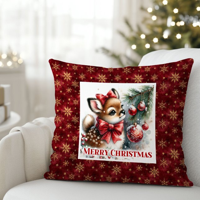 Serene snowy forest festive winter scene Christmas Throw Pillow (Serene snowy forest festive winter scene Christmas pillow)