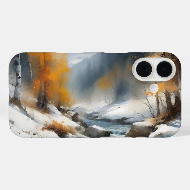 Serene snowy winter river landscape painting Case-Mate iPhone case (Back (Horizontal))