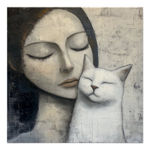 Serene Snuggle – Cat and Woman Poster