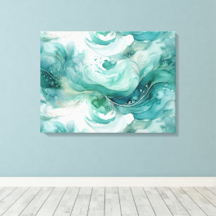 Serene Splash: Abstract Watercolor in Teal Green Canvas Print