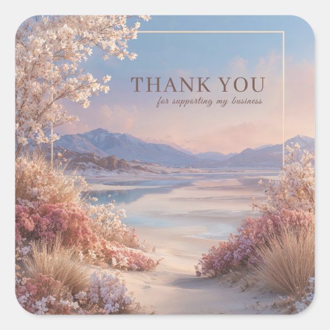 Serene Spring Blossom Landscape Thank You Square Sticker (Front)