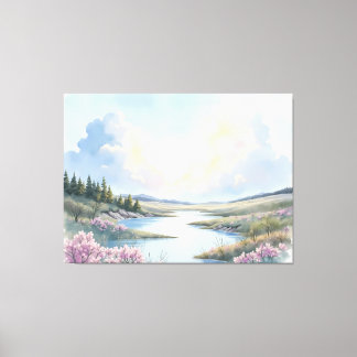 Serene Spring River Landscape - Restored 8K Oil Pa Canvas Print