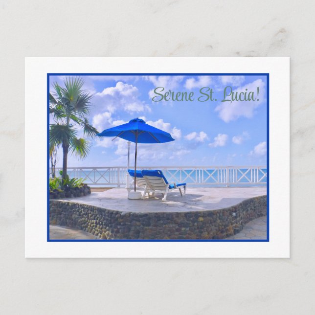 SERENE ST. LUCIA/CHAISE BY THE SEA POSTCARD (Front)