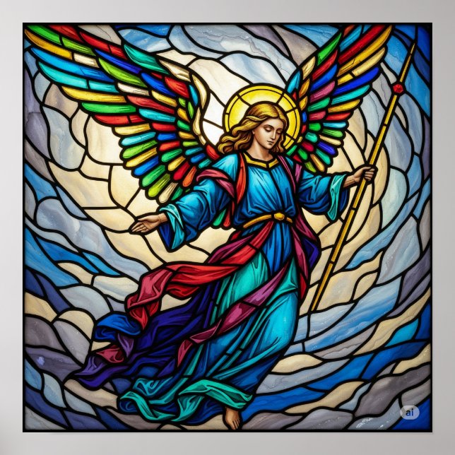 Serene Stained Glass Angel Art Design Poster (Front)