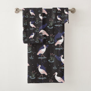 Serene Stork Pond Pattern - Elegant Reflections Bath Towel Set
