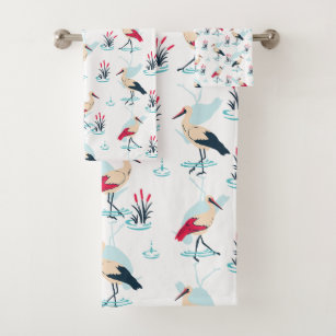Serene Stork Sanctuary - Elegant Pond Scene Bath Towel Set