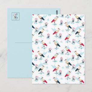 Serene Stork Sanctuary - Elegant Pond Scene Postcard