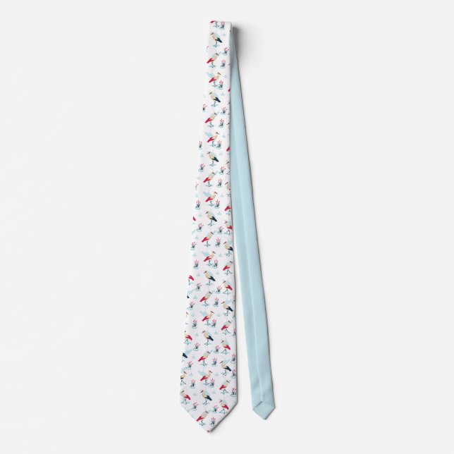 Serene Stork Sanctuary - Elegant Pond Scene Tie (Front)