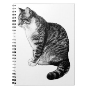 Serene Striped Tabby Cat Ink Art Notebook