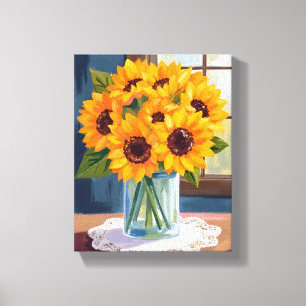 Serene Sunflowers   Yellow Floral Watercolor Canvas Print