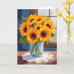 Serene Sunflowers   Yellow Floral Watercolor Card