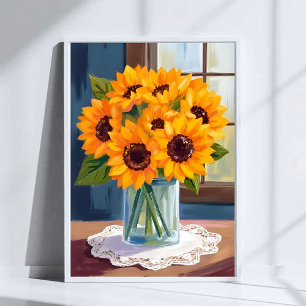 Serene Sunflowers   Yellow Floral Watercolor Poster