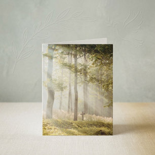 Serene Sunlit Forest Cross Religous / Sympathy Card