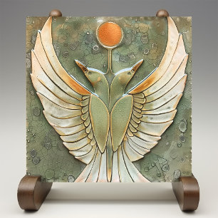 Serene Sunrise - Abstract Winged Ceramic Tile
