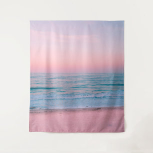 Serene Sunset   Abstract Blue Pink Pastel Beach Tapestry
