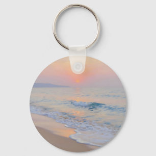 Serene Sunset Beach Ocean Glow Keychain
