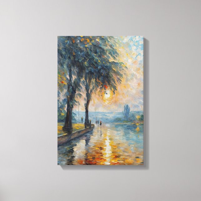 Serene Sunset by Water Impressionist Landscape Art Canvas Print (Front)